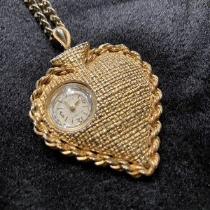 Bel-forte 17 Jewels Watch Spade Pendent 24” Long Necklace In Working Order